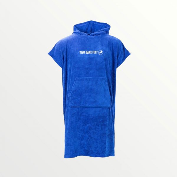 two bare feet towelling robe blue